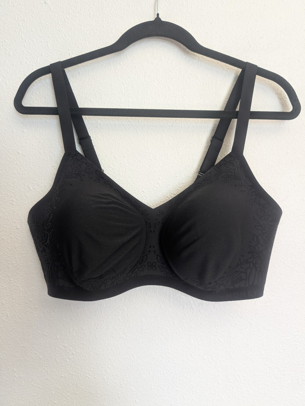 Honeylove Silhouette Roses Vamp Wireless Bra Black Velvet Size XL 38D/DD - Picture 4 of 8